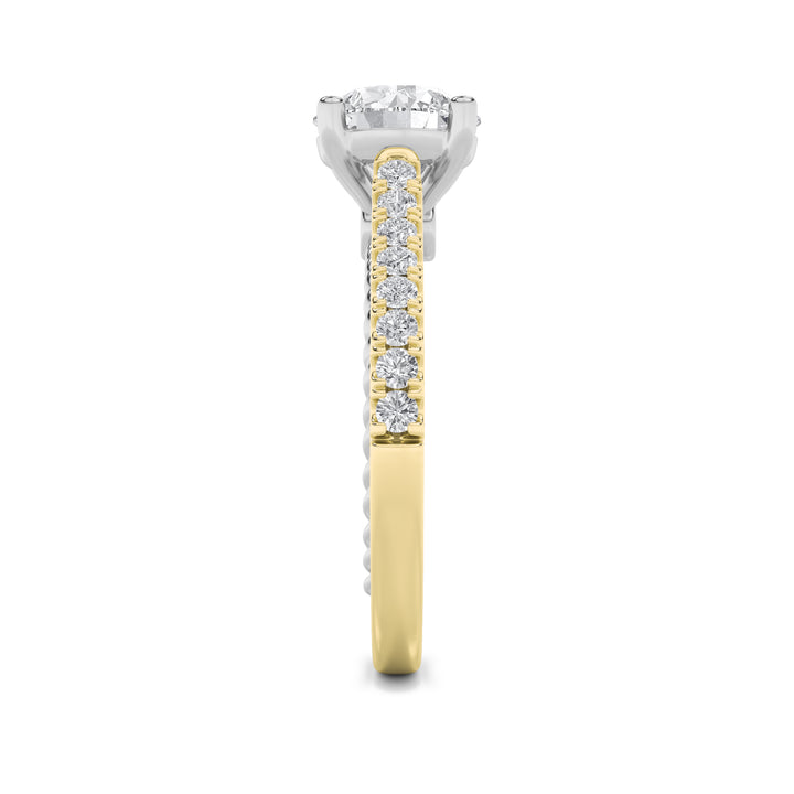 2Cttw Round Shaped Lab Grown Diamond (F/VS) Two Tone Accented Rope Design Engagement Ring in 14K Gold