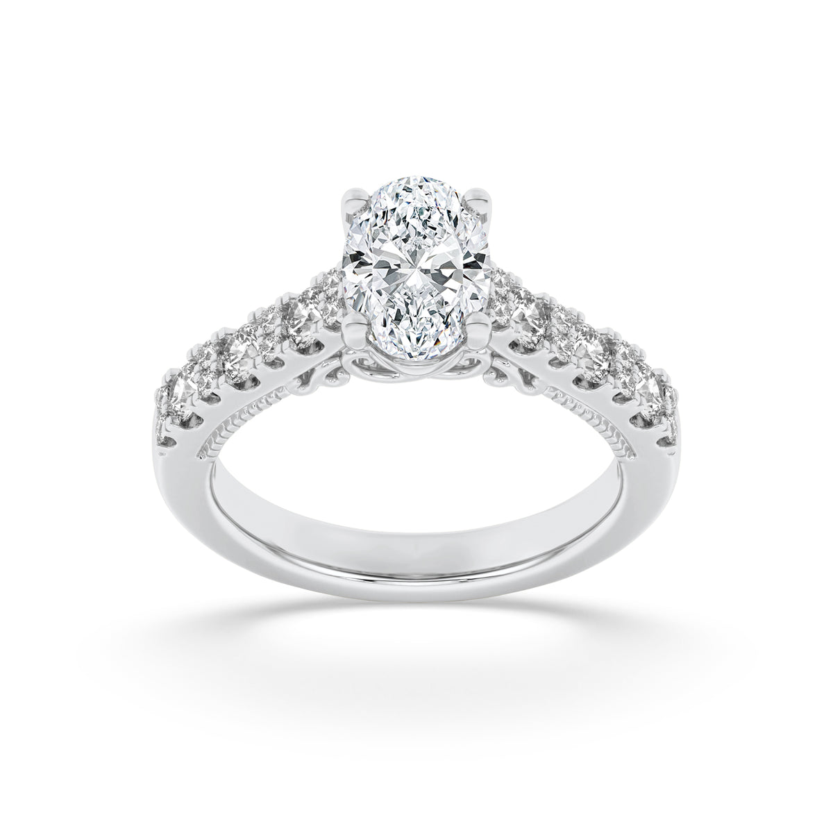 2Cttw Oval Shaped Lab Grown Diamond (F/VS) Accented Milgrain Engagement Ring in 14K Gold