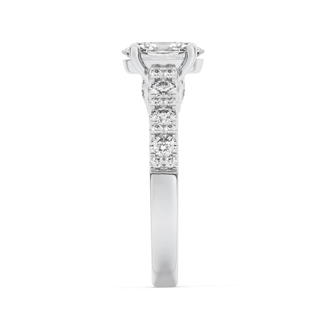 2Cttw Oval Shaped Lab Grown Diamond (F/VS) Accented Milgrain Engagement Ring in 14K Gold