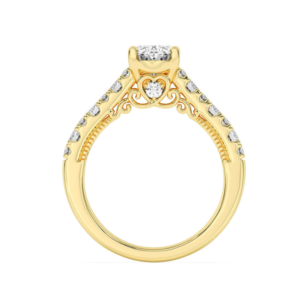 2Cttw Oval Shaped Lab Grown Diamond (F/VS) Accented Milgrain Engagement Ring in 14K Gold