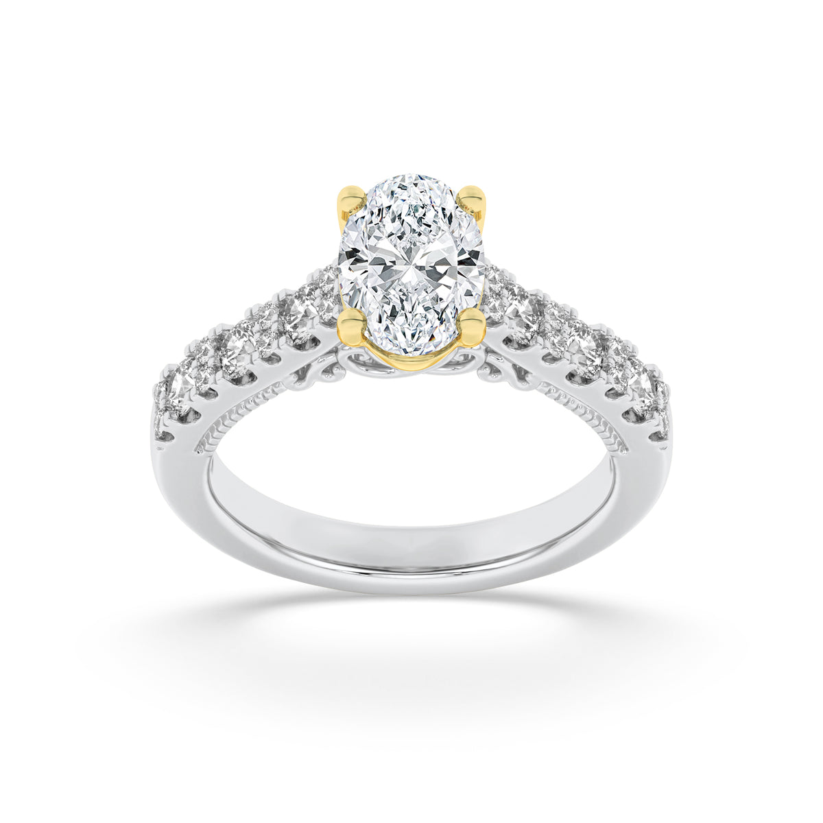 2Cttw Oval Shaped Lab Grown Diamond (F/VS) Accented Milgrain Engagement Ring in 14K Gold