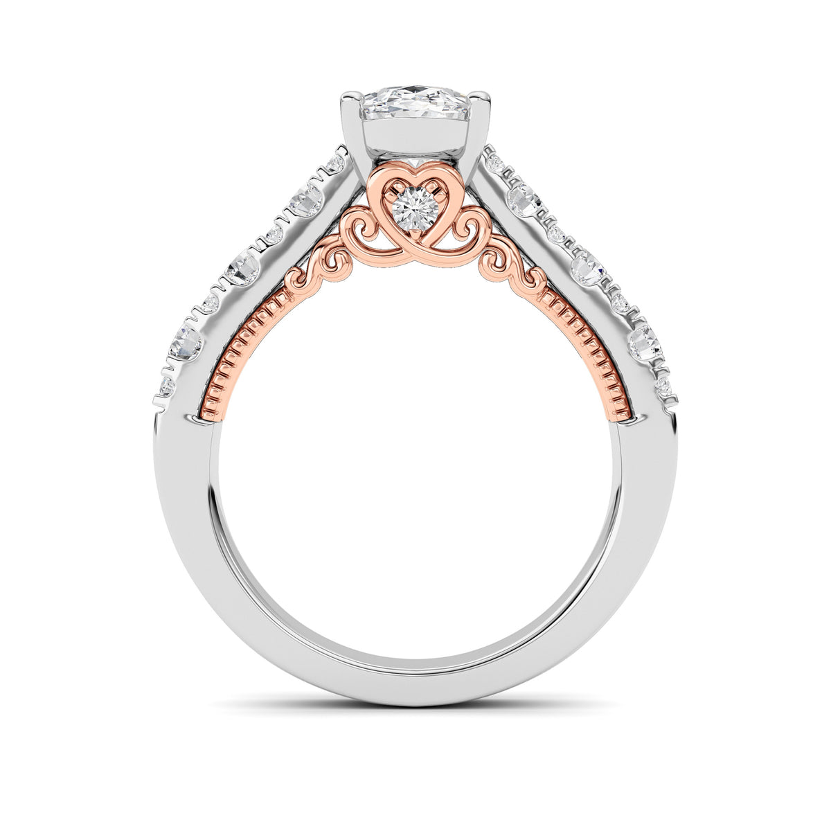 2Cttw Oval Shaped Lab Grown Diamond (F/VS) Accented Milgrain Engagement Ring in 14K Gold