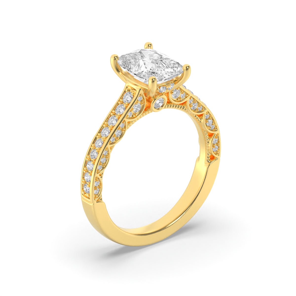 2.5Cttw Elongated Cushion Shaped Lab Grown Diamond (F/VS) Accented Engagement Ring in 14K Gold