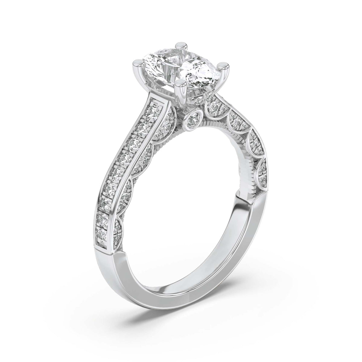 2Cttw Oval Shaped Lab Grown Diamond (F/VS) Accented Engagement Ring in 14K Gold