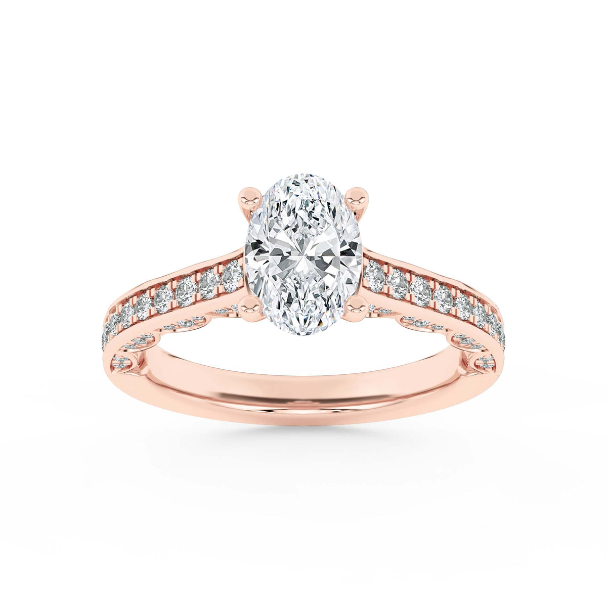2Cttw Oval Shaped Lab Grown Diamond (F/VS) Accented Engagement Ring in 14K Gold