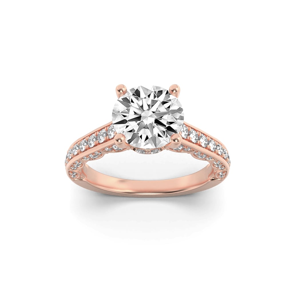 2Cttw Round Shaped Lab Grown Diamond (F/VS) Accented Engagement Ring in 14K Gold