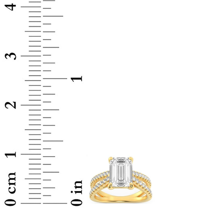 2Cttw Emerald Shaped Lab Grown Diamond (F/VS) Cross Shank Accented Engagement Ring in 14K Gold