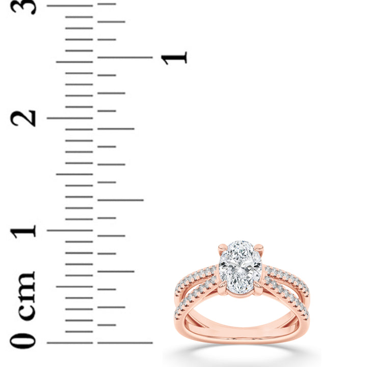 2Cttw Oval Shaped Lab Grown Diamond (F/VS) Cross Shank Accented Engagement Ring in 14K Gold