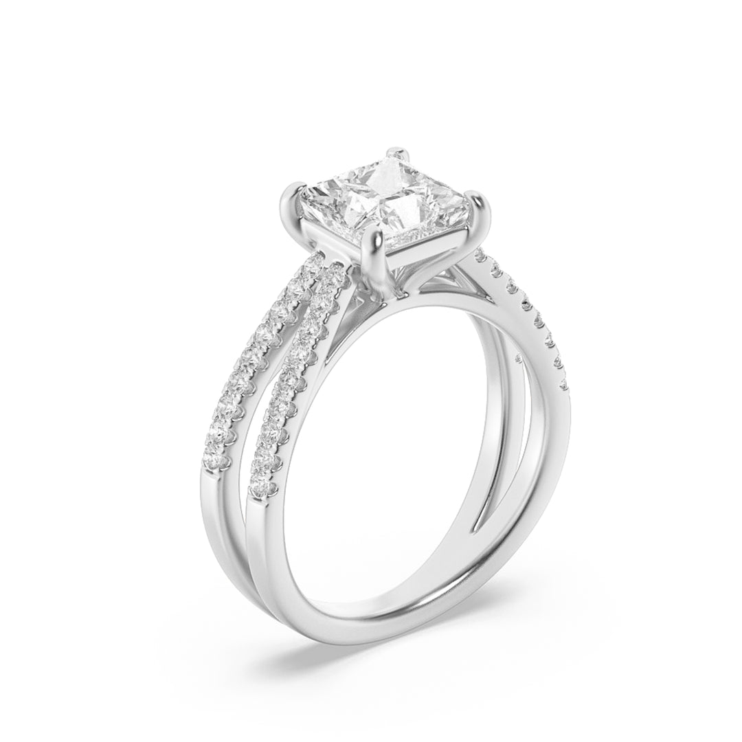 2Cttw Princess Shaped Lab Grown Diamond (F/VS) Cross Shank Accented Engagement Ring in 14K Gold