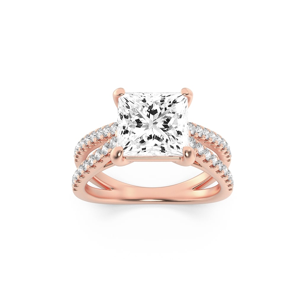 2Cttw Princess Shaped Lab Grown Diamond (F/VS) Cross Shank Accented Engagement Ring in 14K Gold