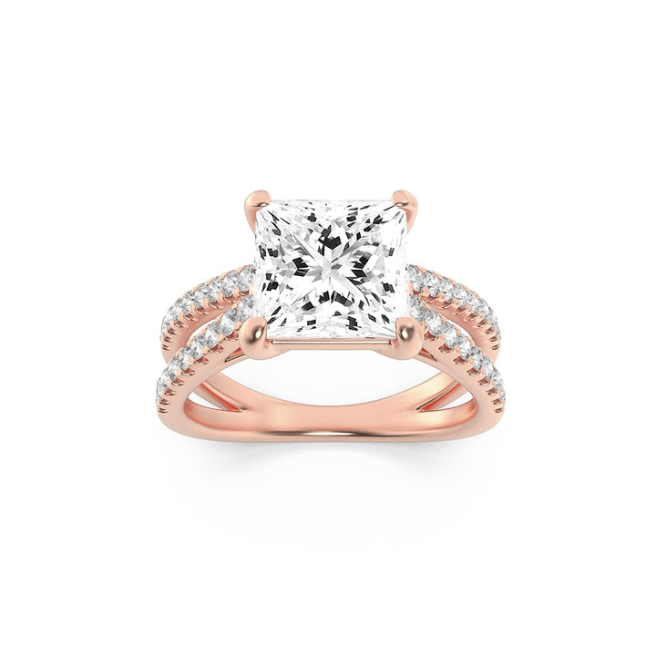 2Cttw Princess Shaped Lab Grown Diamond (F/VS) Cross Shank Accented Engagement Ring in 14K Gold
