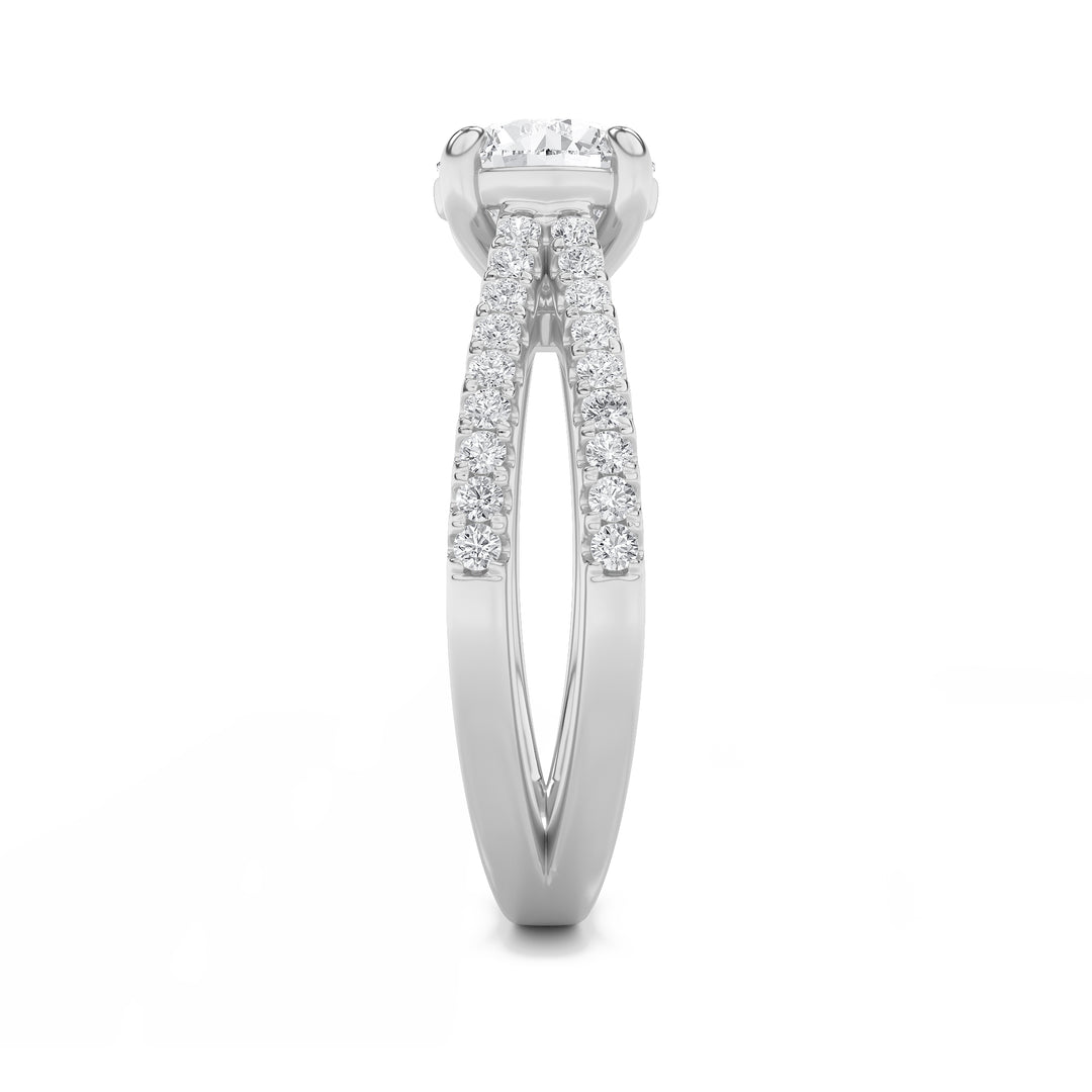 2Cttw Round Shaped Lab Grown Diamond (F/VS) CrossShank Accented Engagement Ring in 14K Gold