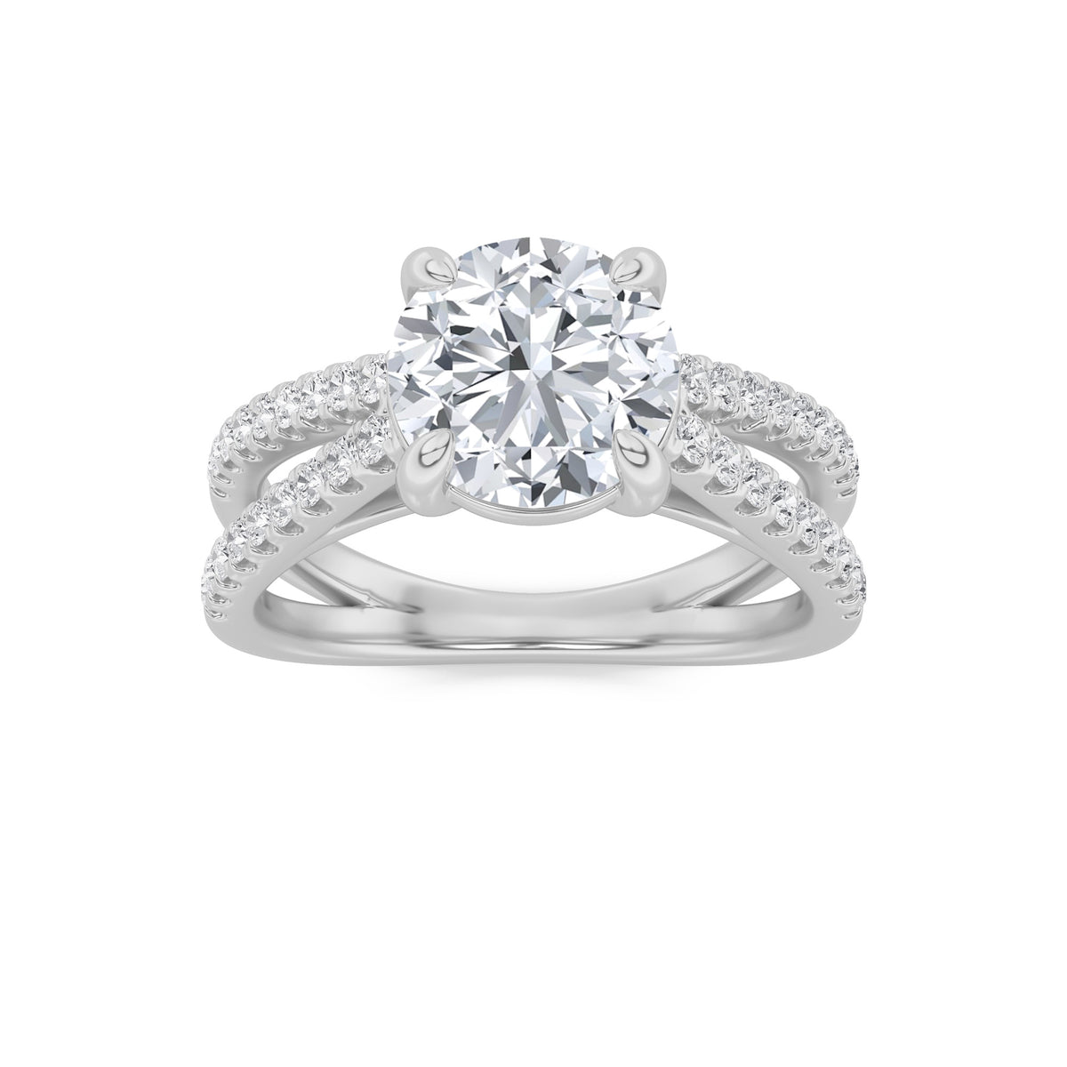 2Cttw Round Shaped Lab Grown Diamond (F/VVS) Cross Shank Accented Engagement Ring in 14K Gold