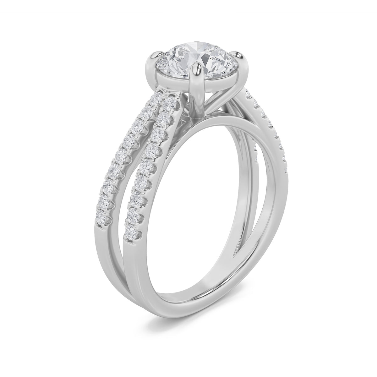 2Cttw Round Shaped Lab Grown Diamond (F/VVS) Cross Shank Accented Engagement Ring in 14K Gold