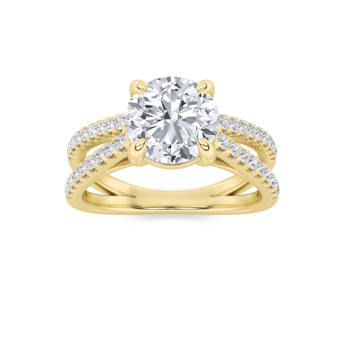 2Cttw Round Shaped Lab Grown Diamond (F/VS) CrossShank Accented Engagement Ring in 14K Gold