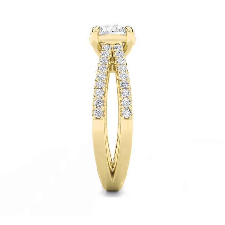 2Cttw Round Shaped Lab Grown Diamond (F/VS) CrossShank Accented Engagement Ring in 14K Gold