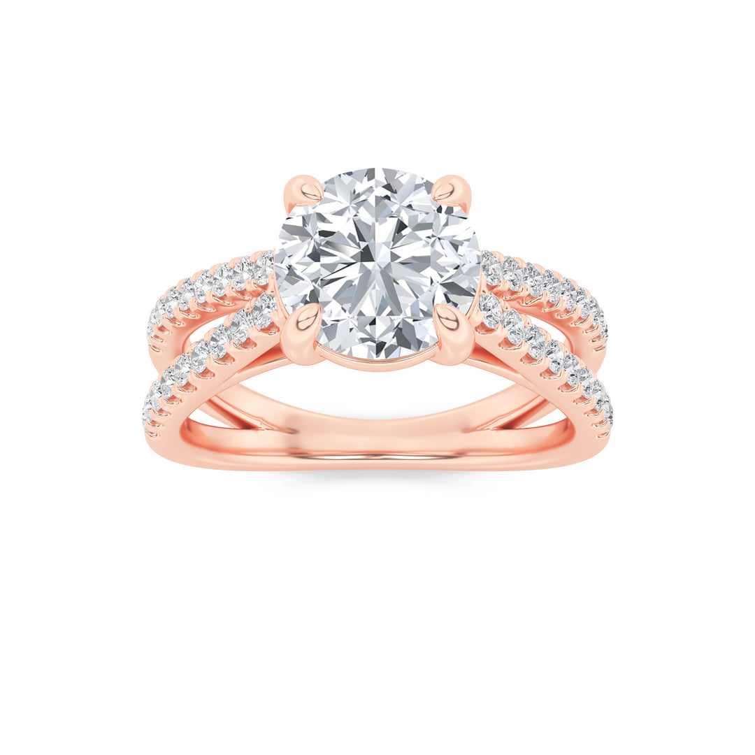 2Cttw Round Shaped Lab Grown Diamond (F/VS) CrossShank Accented Engagement Ring in 14K Gold