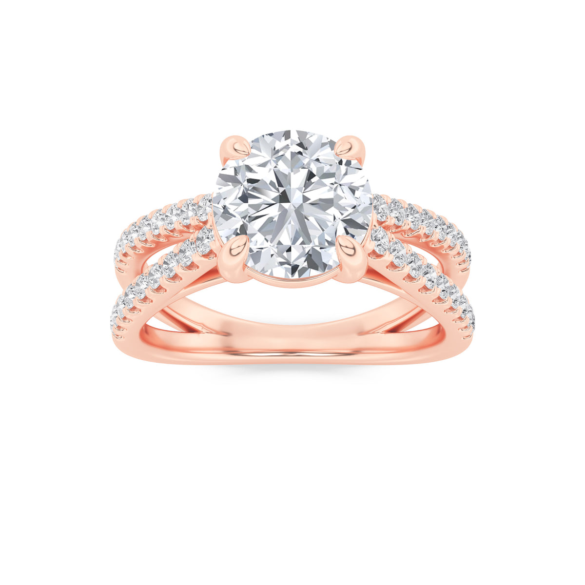 2Cttw Round Shaped Lab Grown Diamond (F/VS) CrossShank Accented Engagement Ring in 14K Gold