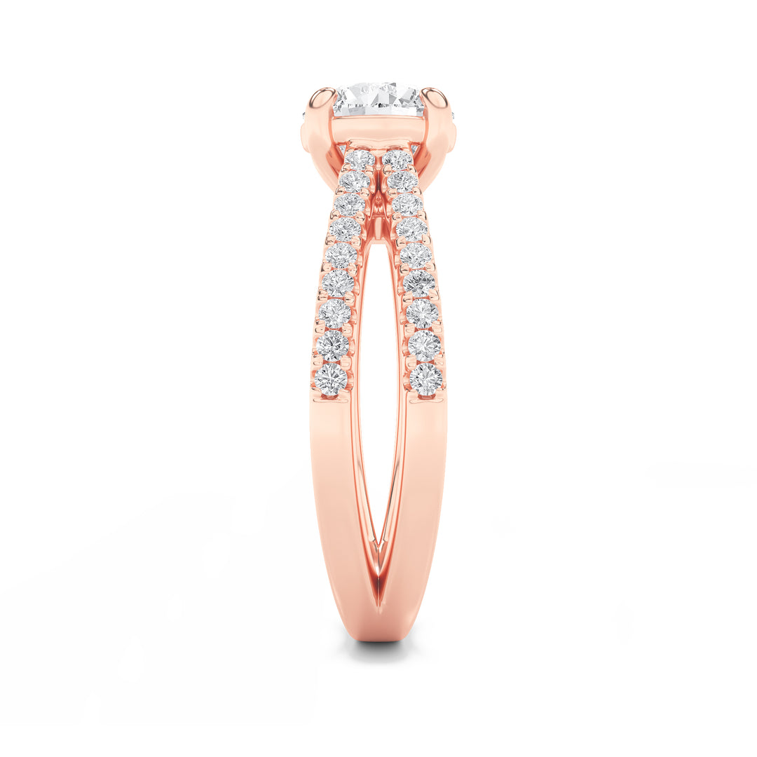 2Cttw Round Shaped Lab Grown Diamond (F/VS) CrossShank Accented Engagement Ring in 14K Gold