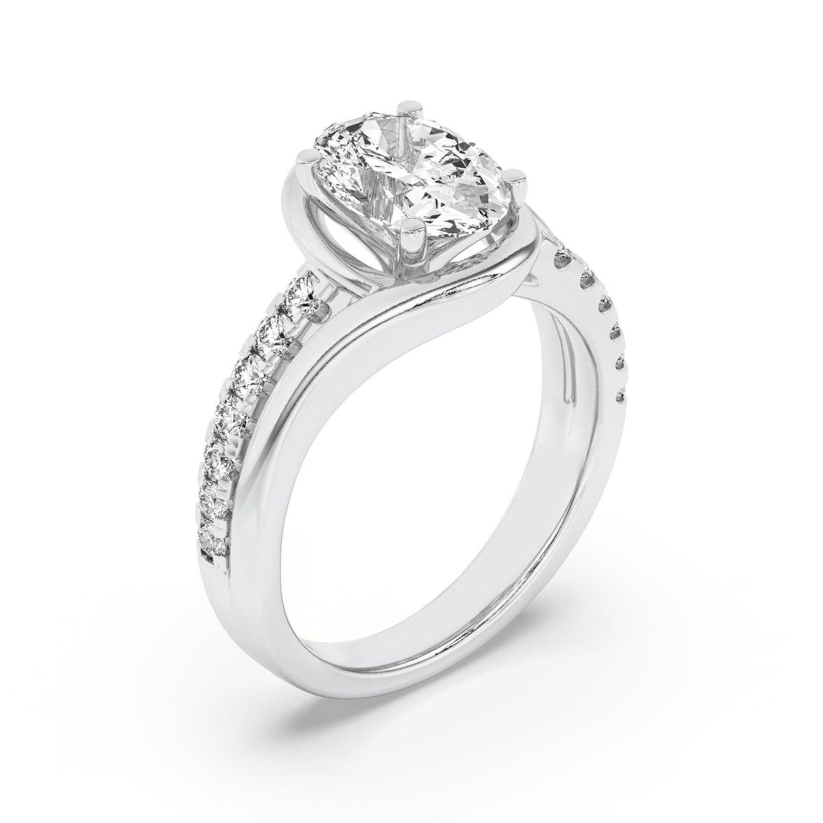 3.5Cttw Oval Shaped Lab Grown Diamond (F/VS) Swirl Shank Accented Engagement RING in 14K Gold
