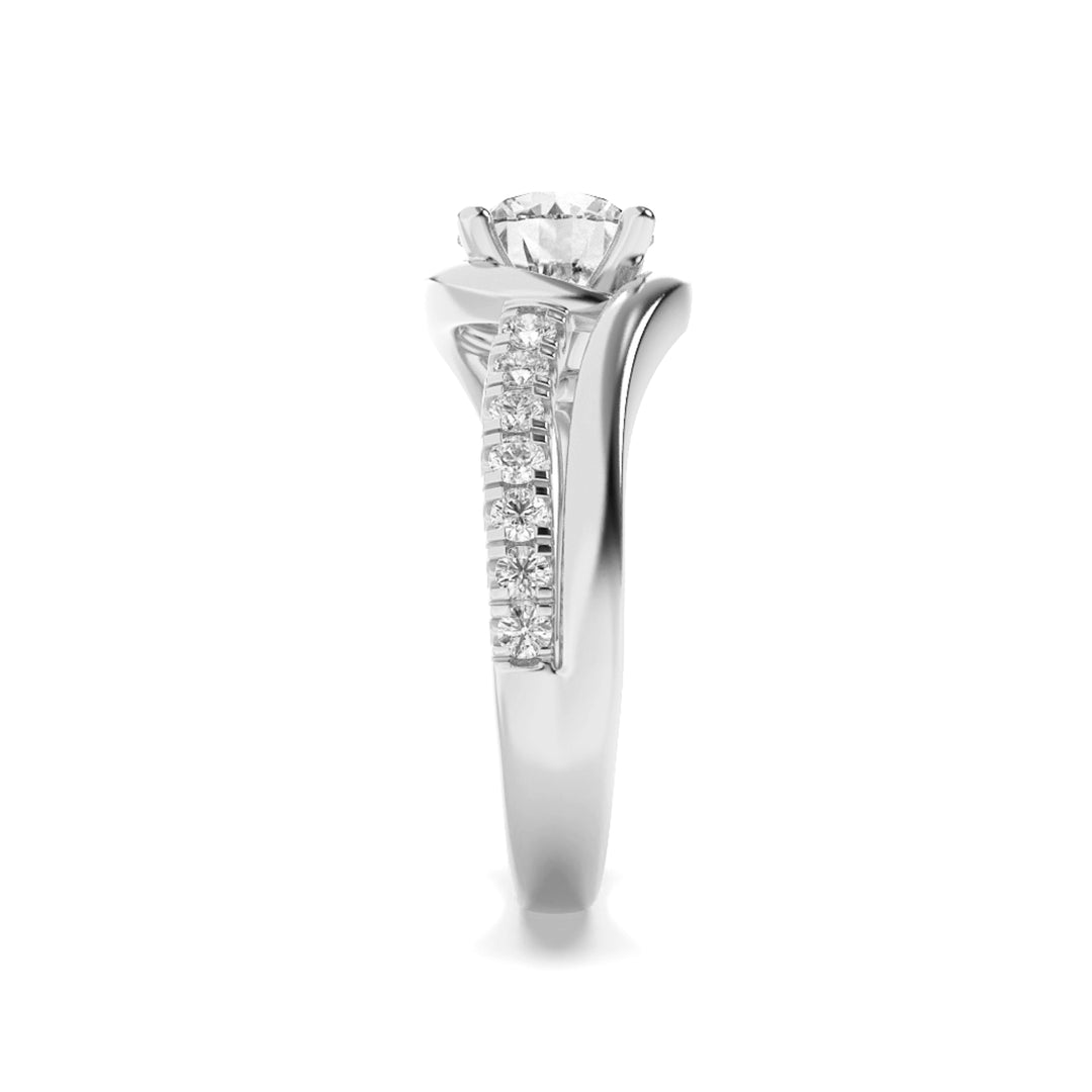 2Cttw Round Shaped Lab Grown Diamond (G/VS) SwirlShank Accented Engagement Ring in 14K Gold
