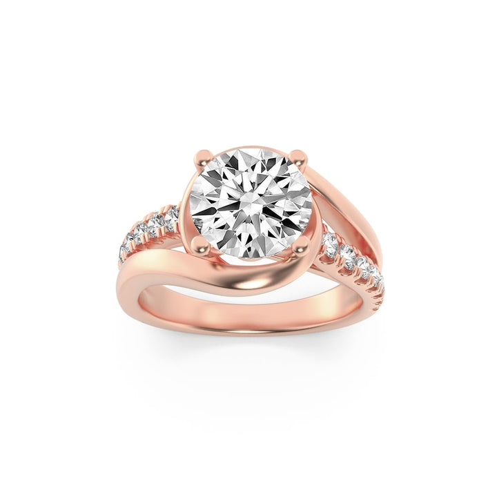 2Cttw Round Shaped Lab Grown Diamond (F/VS) SwirlShank Accented Engagement Ring in 14K Gold