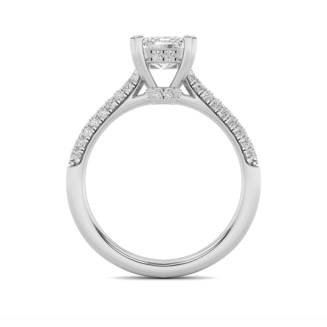 3Cttw Emerald Shaped Lab Grown Diamond (F/VS) Triple Row Accented Engagement Ring in 14K Gold