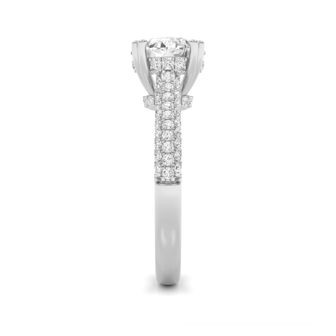 3Cttw Round Shaped Lab Grown Diamond (F/VS) Triple Row Accented Engagement Ring in 14K Gold