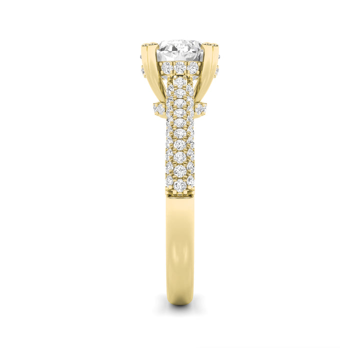 3Cttw Round Shaped Lab Grown Diamond (F/VS) Triple Row Accented Engagement Ring in 14K Gold