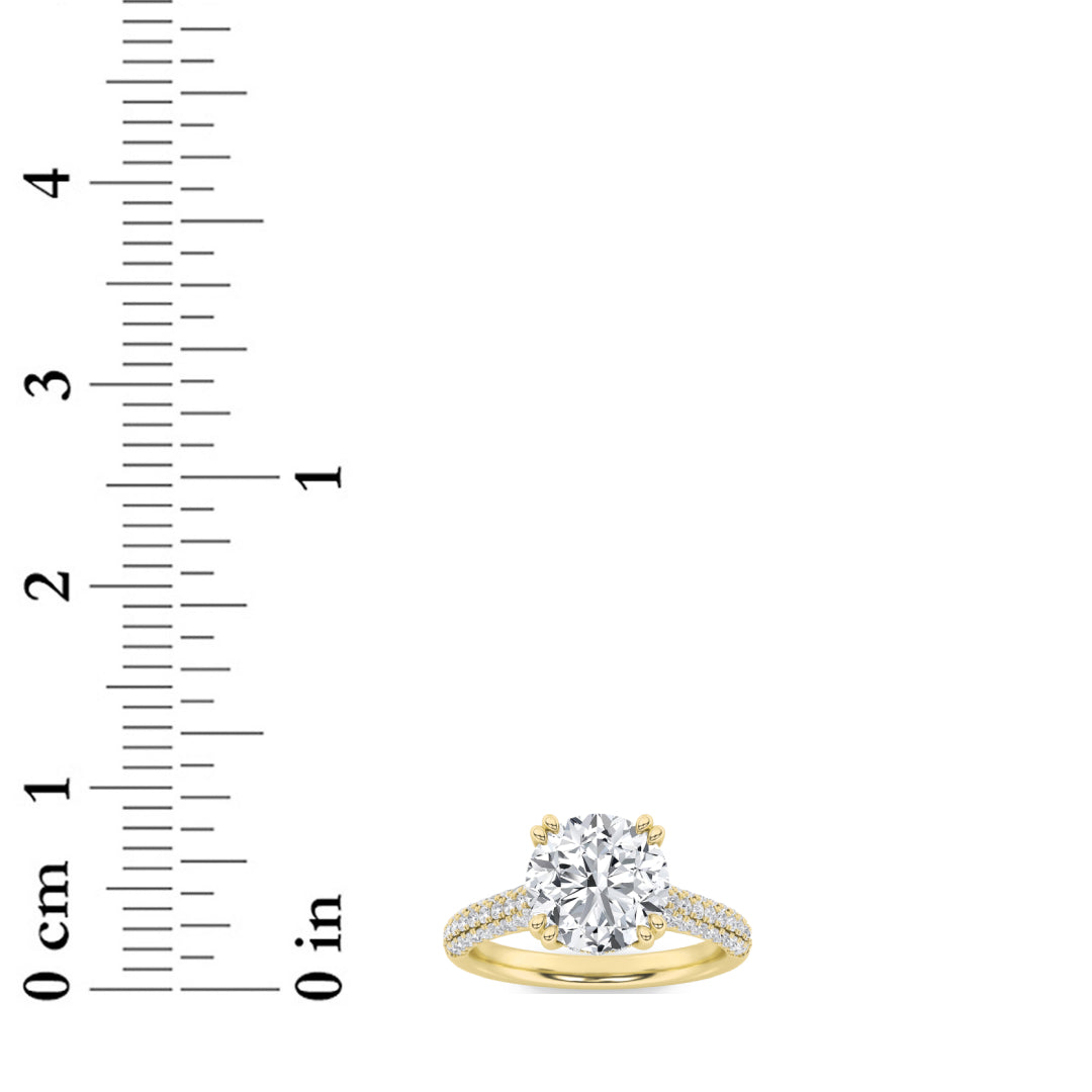 3Cttw Round Shaped Lab Grown Diamond (F/VS) Triple Row Accented Engagement Ring in 14K Gold