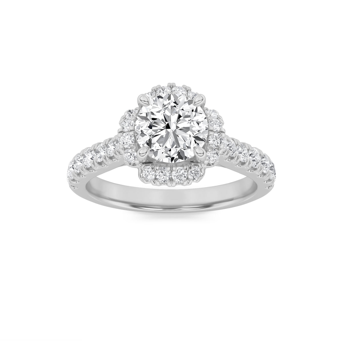 1.5Cttw Round Shaped Lab Grown Diamond (F/VVS) Halo Accented Engagement Ring in 14K Gold