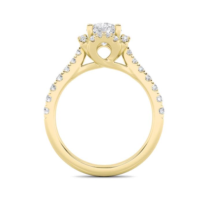 1.5Cttw Round Shaped Lab Grown Diamond (F/VVS) Halo Accented Engagement Ring in 14K Gold