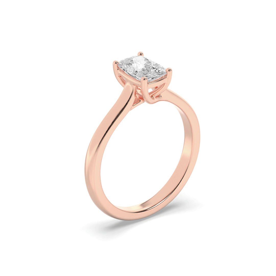 1Cttw Elongated Cushion Shaped Lab Grown Diamond (F/VS) Plain Cathedral Trellis Shank Solitaire Engagement Ring in 14K Gold