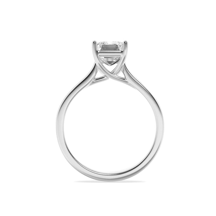1Cttw Emerald Shaped Lab Grown Diamond (F/VS) Plain Cathedral Trellis Shank Solitaire Engagement Ring in 14K Gold