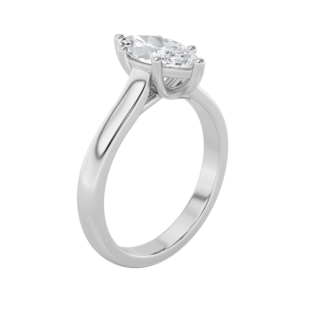1Cttw Marquise Shaped Lab Grown Diamond (F/VS) Plain Cathedral Trellis Shank Solitaire Engagement Ring in 14K Gold