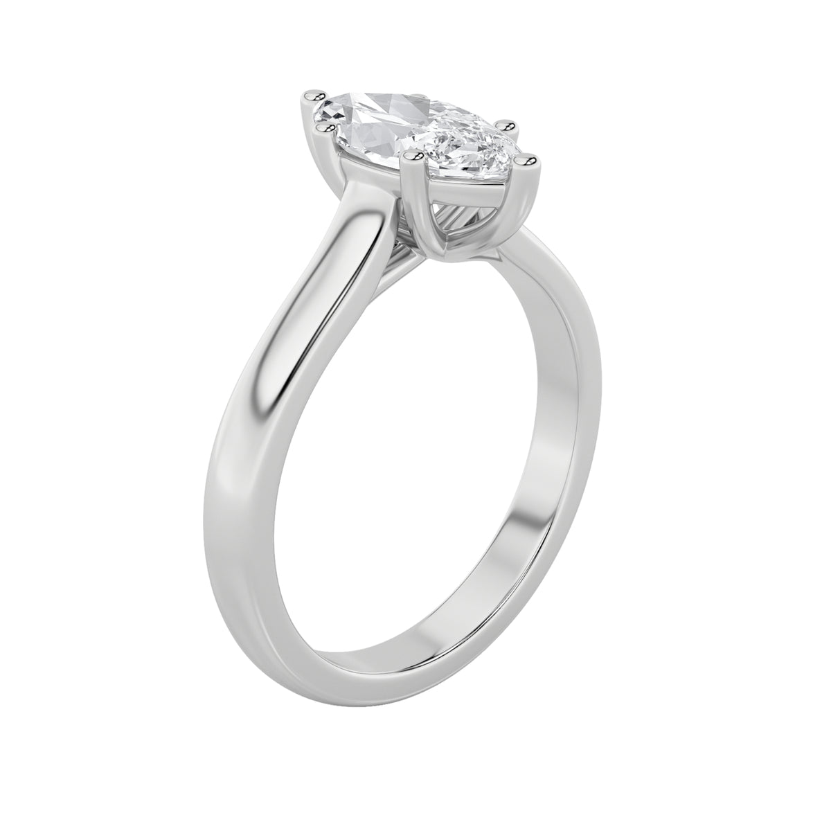 1Cttw Marquise Shaped Lab Grown Diamond (F/VS) Plain Cathedral Trellis Shank Solitaire Engagement Ring in 14K Gold