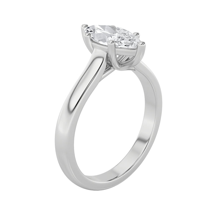 1Cttw Marquise Shaped Lab Grown Diamond (F/VS) Plain Cathedral Trellis Shank Solitaire Engagement Ring in 14K Gold