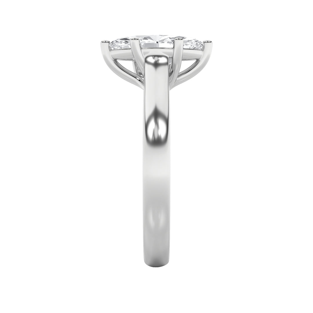 1Cttw Marquise Shaped Lab Grown Diamond (F/VS) Plain Cathedral Trellis Shank Solitaire Engagement Ring in 14K Gold