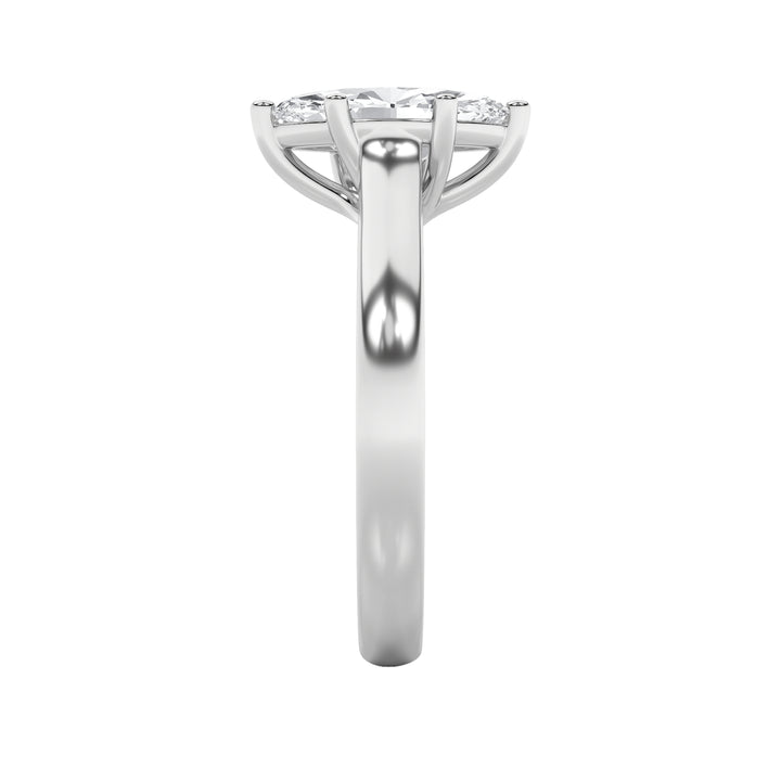 1Cttw Marquise Shaped Lab Grown Diamond (F/VS) Plain Cathedral Trellis Shank Solitaire Engagement Ring in 14K Gold