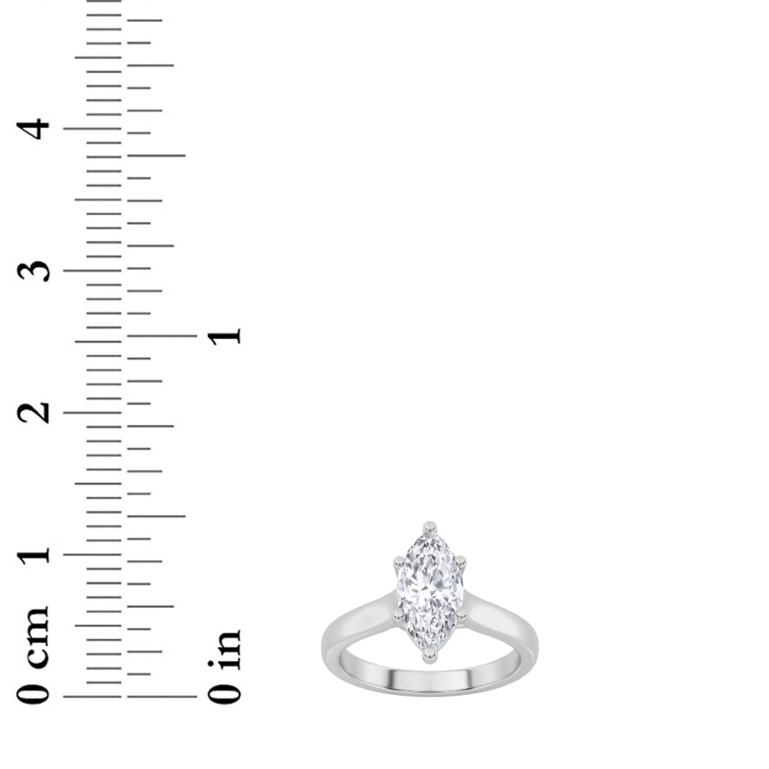 1Cttw Marquise Shaped Lab Grown Diamond (F/VS) Plain Cathedral Trellis Shank Solitaire Engagement Ring in 14K Gold