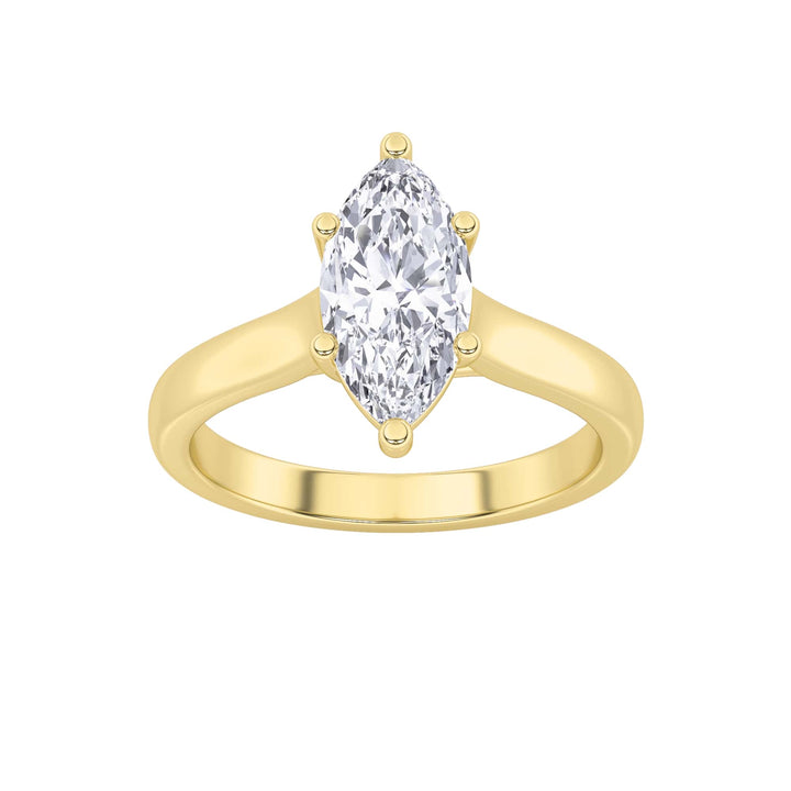 1Cttw Marquise Shaped Lab Grown Diamond (F/VS) Plain Cathedral Trellis Shank Solitaire Engagement Ring in 14K Gold