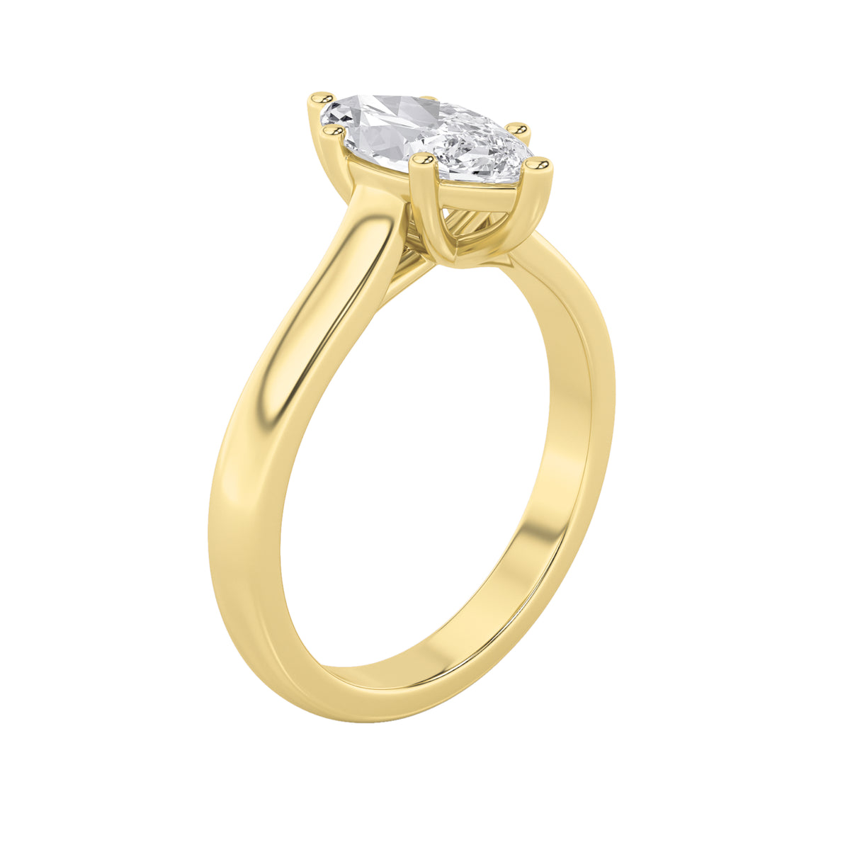 1Cttw Marquise Shaped Lab Grown Diamond (F/VS) Plain Cathedral Trellis Shank Solitaire Engagement Ring in 14K Gold