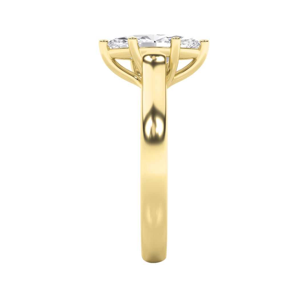 1Cttw Marquise Shaped Lab Grown Diamond (F/VS) Plain Cathedral Trellis Shank Solitaire Engagement Ring in 14K Gold