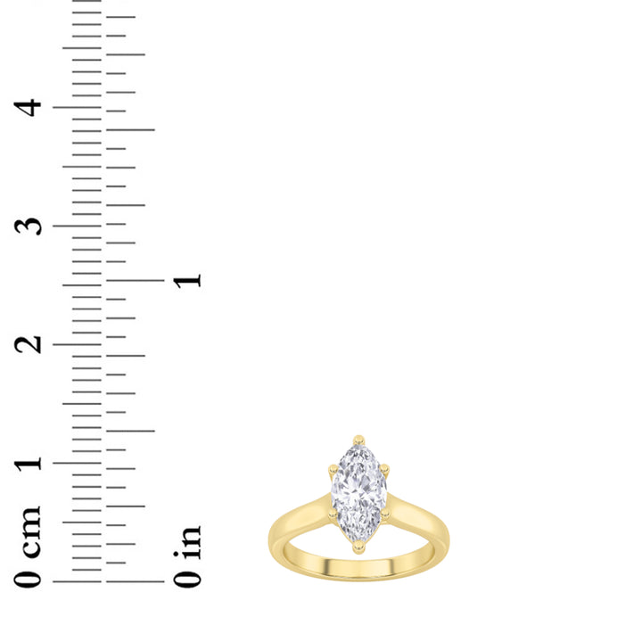 1Cttw Marquise Shaped Lab Grown Diamond (F/VS) Plain Cathedral Trellis Shank Solitaire Engagement Ring in 14K Gold