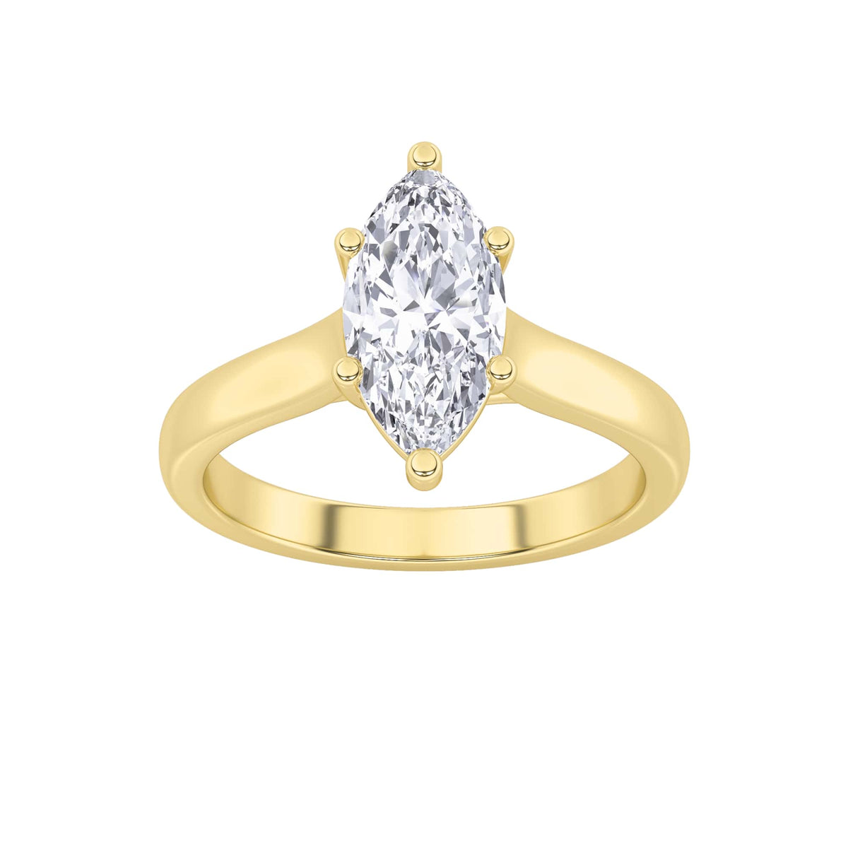 2Cttw Marquise Shaped Lab Grown Diamond (F/VS) Plain Cathedral Trellis Shank Solitaire Engagement Ring in 14K Gold