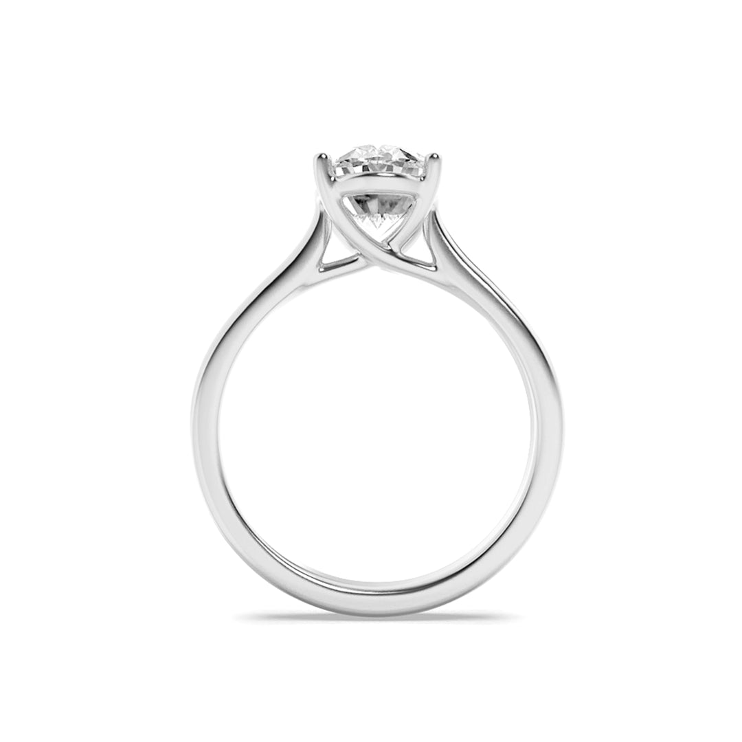 1Cttw Oval Shaped Lab Grown Diamond (F/VS) Plain Cathedral Trellis Shank Solitaire Engagement Ring in 14K Gold