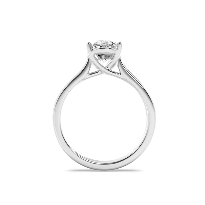 1Cttw Oval Shaped Lab Grown Diamond (F/VS) Plain Cathedral Trellis Shank Solitaire Engagement Ring in 14K Gold