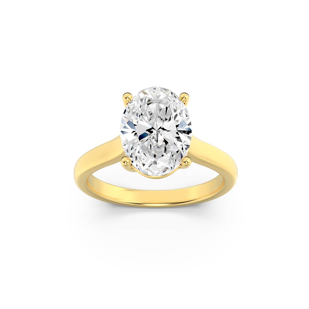 1Cttw Oval Shaped Lab Grown Diamond (F/VS) Plain Cathedral Trellis Shank Solitaire Engagement Ring in 14K Gold