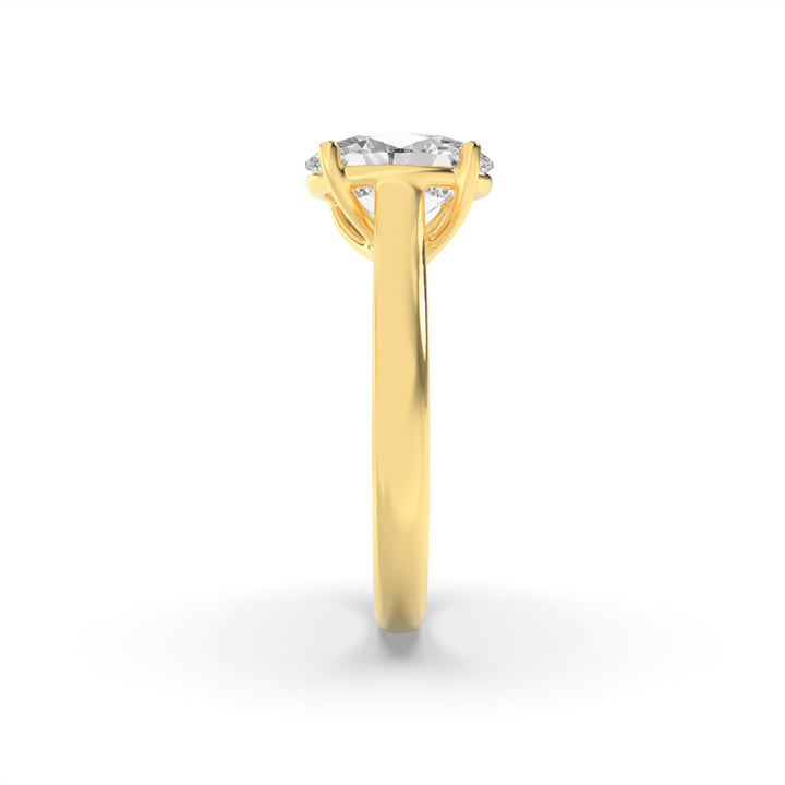 1Cttw Oval Shaped Lab Grown Diamond (F/VS) Plain Cathedral Trellis Shank Solitaire Engagement Ring in 14K Gold