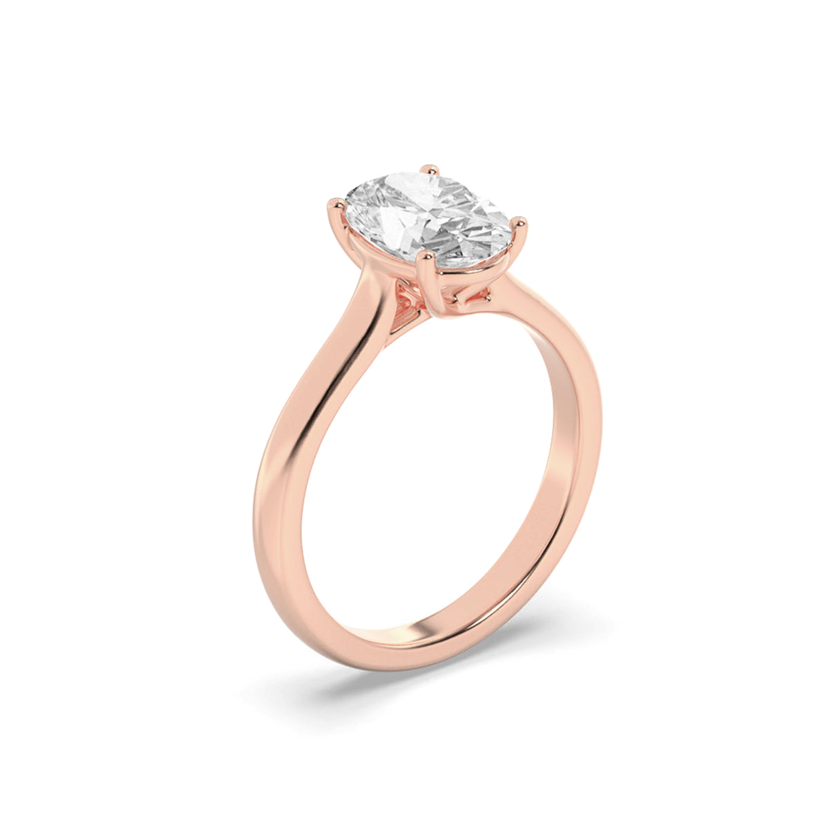 1Cttw Oval Shaped Lab Grown Diamond (F/VS) Plain Cathedral Trellis Shank Solitaire Engagement Ring in 14K Gold